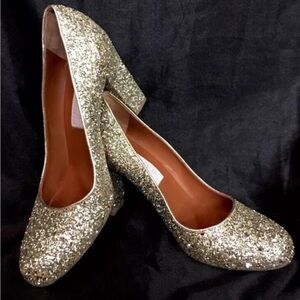 Lanvin Paris leather holiday silver sparkle pumps